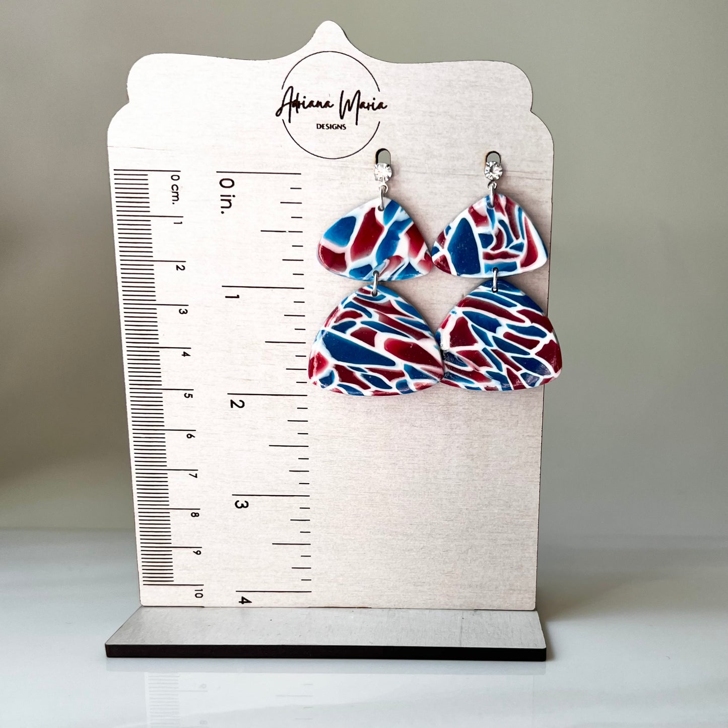 Red, White & Blue Translucent Organic Shape Polymer Clay Earrings
