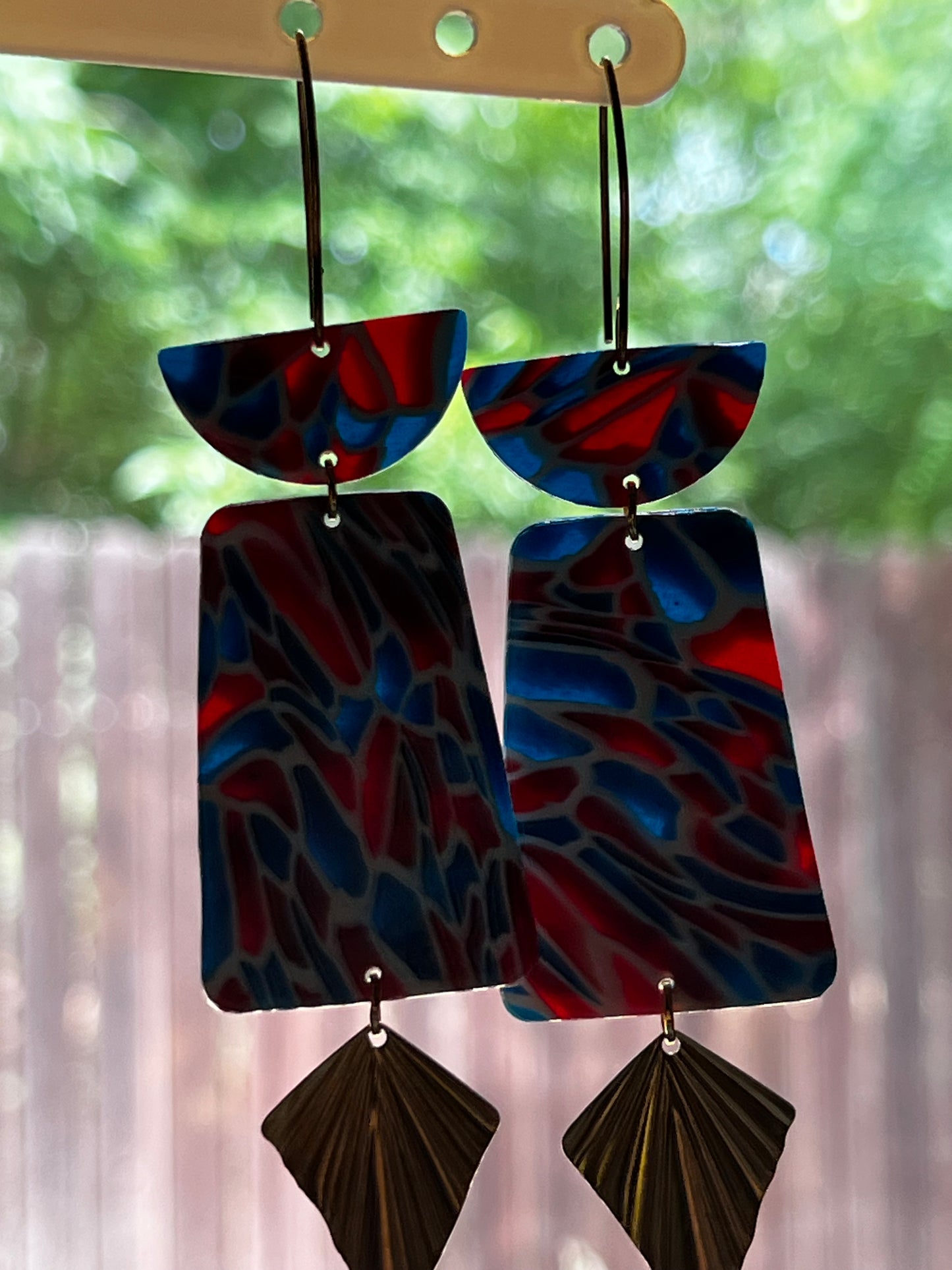 Red, White & Blue Translucent LONG Statement Clay Earrings