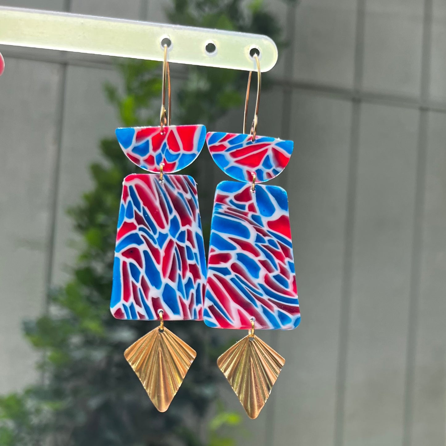 Red, White & Blue Translucent LONG Statement Clay Earrings