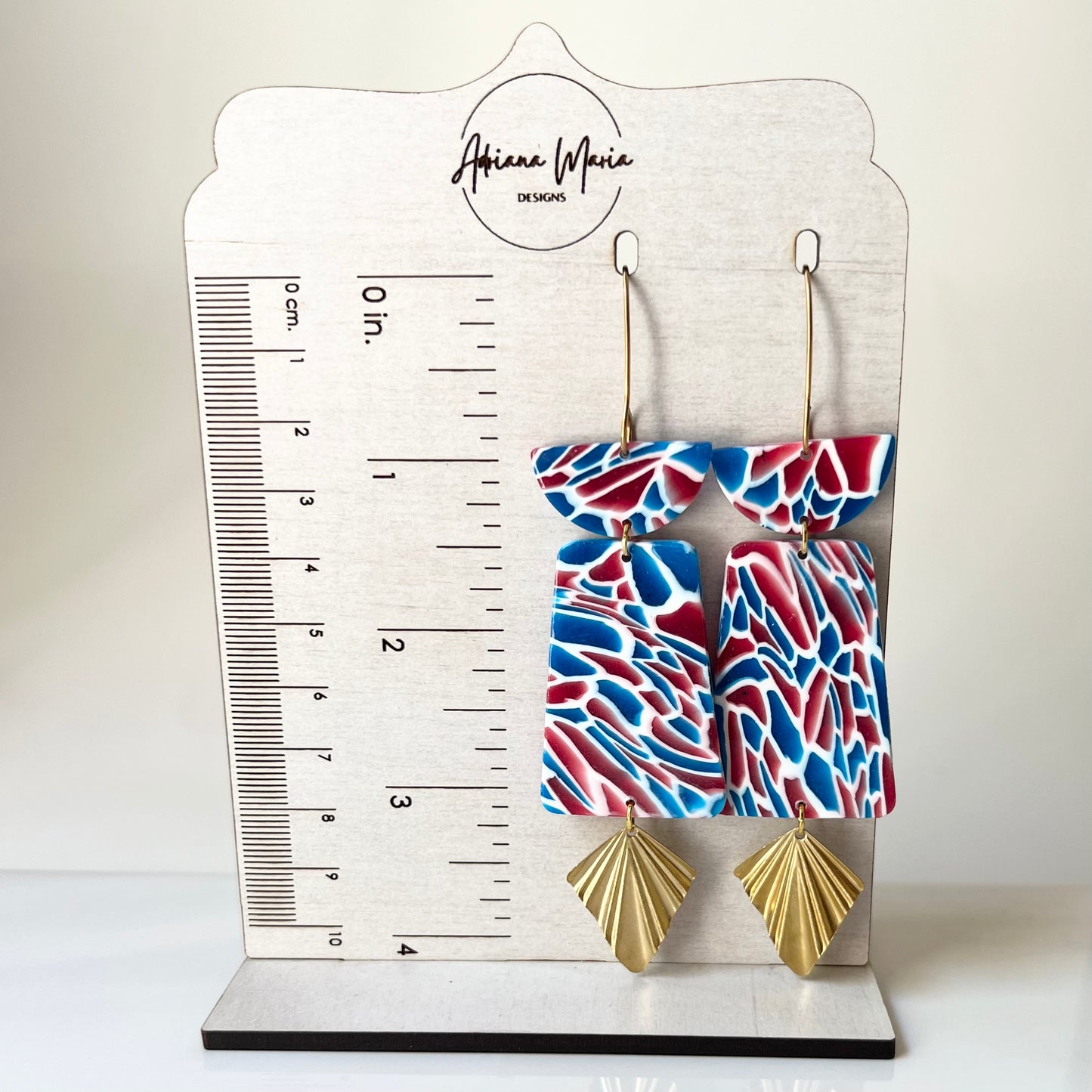 Red, White & Blue Translucent LONG Statement Clay Earrings