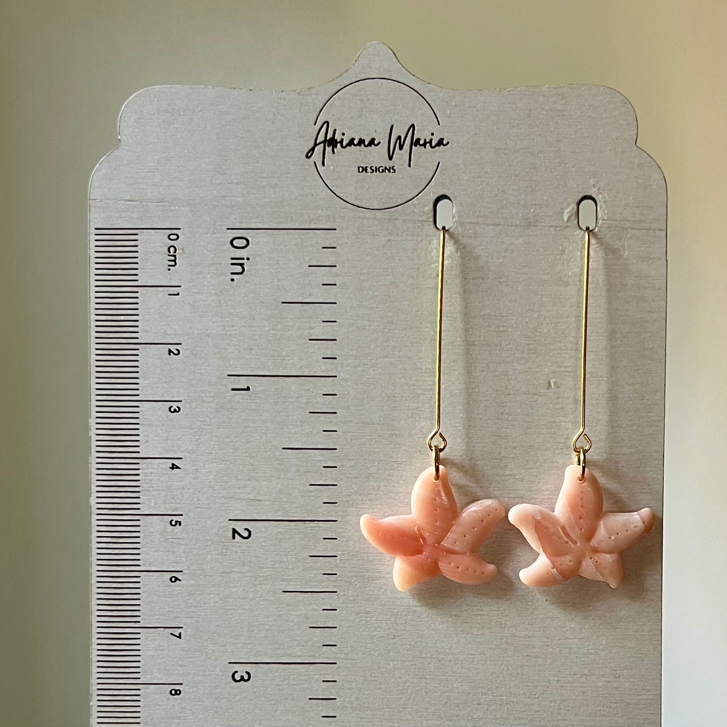 Coral Marbled Starfish Polymer Clay Earrings, Coastal Beach Style