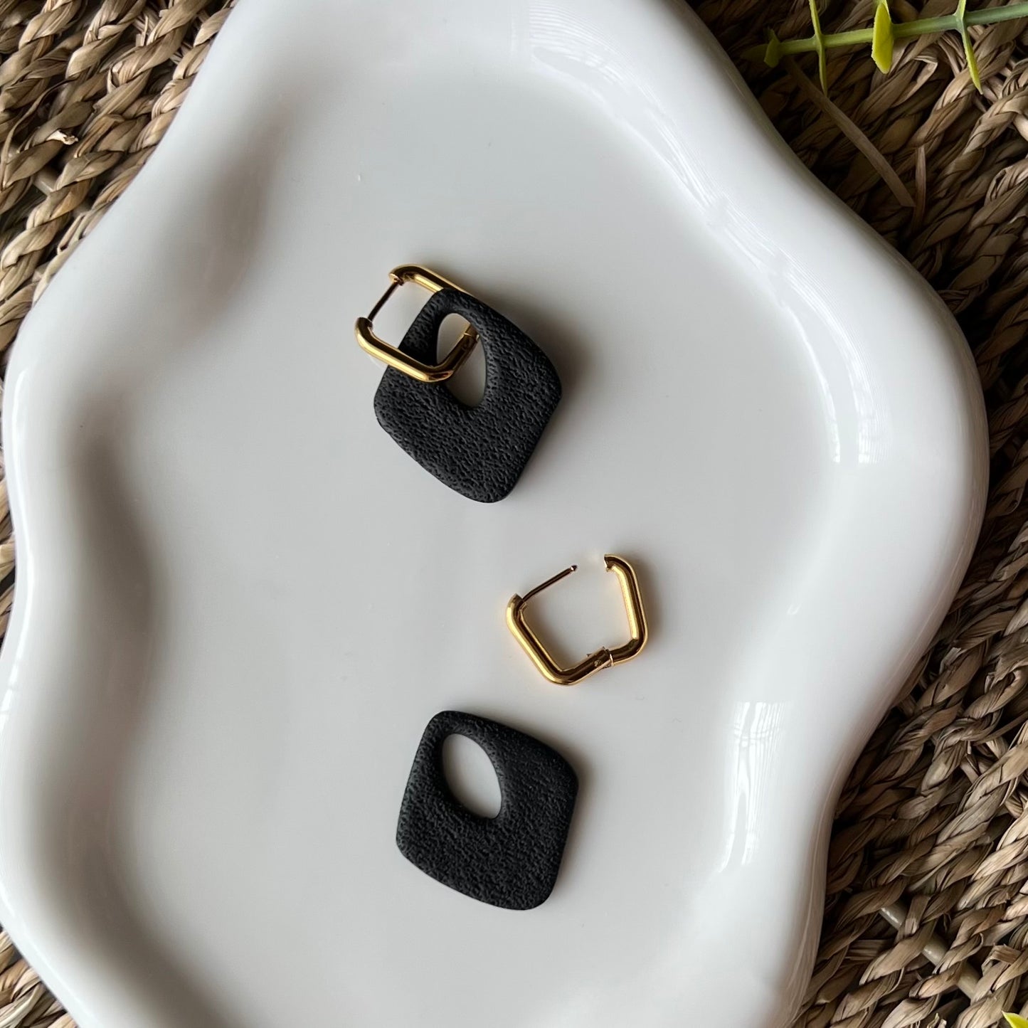 Black Huggie Hoop Clay Earrings