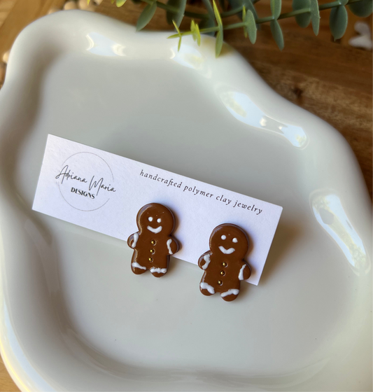 Gingerbread Man Polymer Clay Stud Earrings