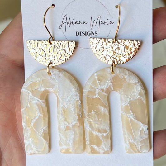 Cream White Translucent Arch Polymer Clay Earrings