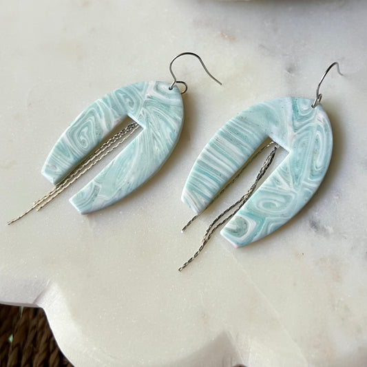 Seafoam Cascade Arch Polymer Clay Earrings, Lightweight Statement Dangles