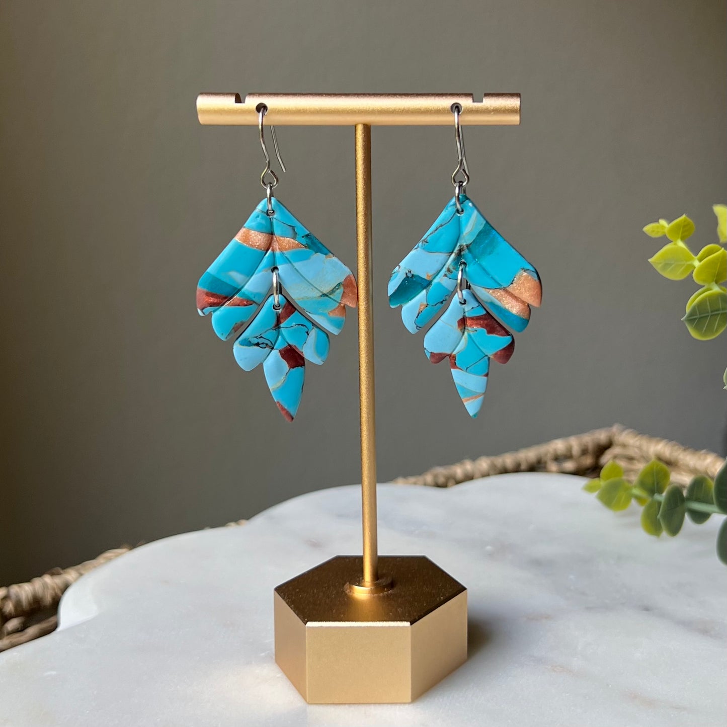 Turquoise Stone inspired Polymer Clay Earrings, lightweight dangles, western style