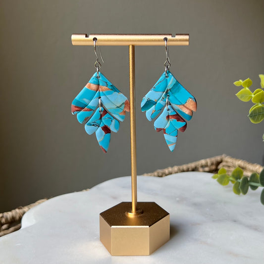 Turquoise Stone inspired Polymer Clay Earrings, lightweight dangles, western style