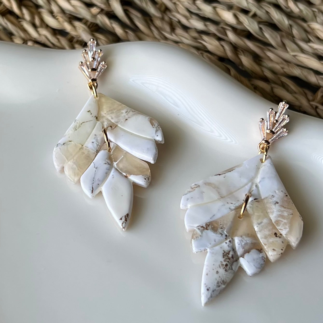 Ivory White Marbled Polymer Clay Earrings