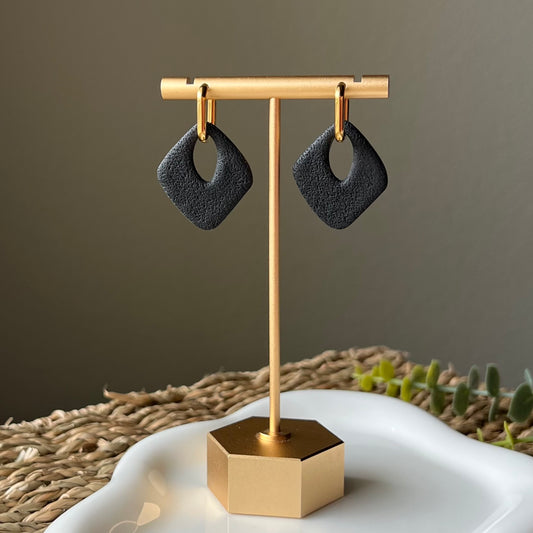 Black Huggie Hoop Clay Earrings