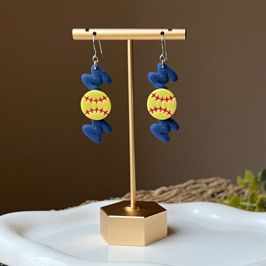 Softball MOM Dangle Polymer Clay Earrings