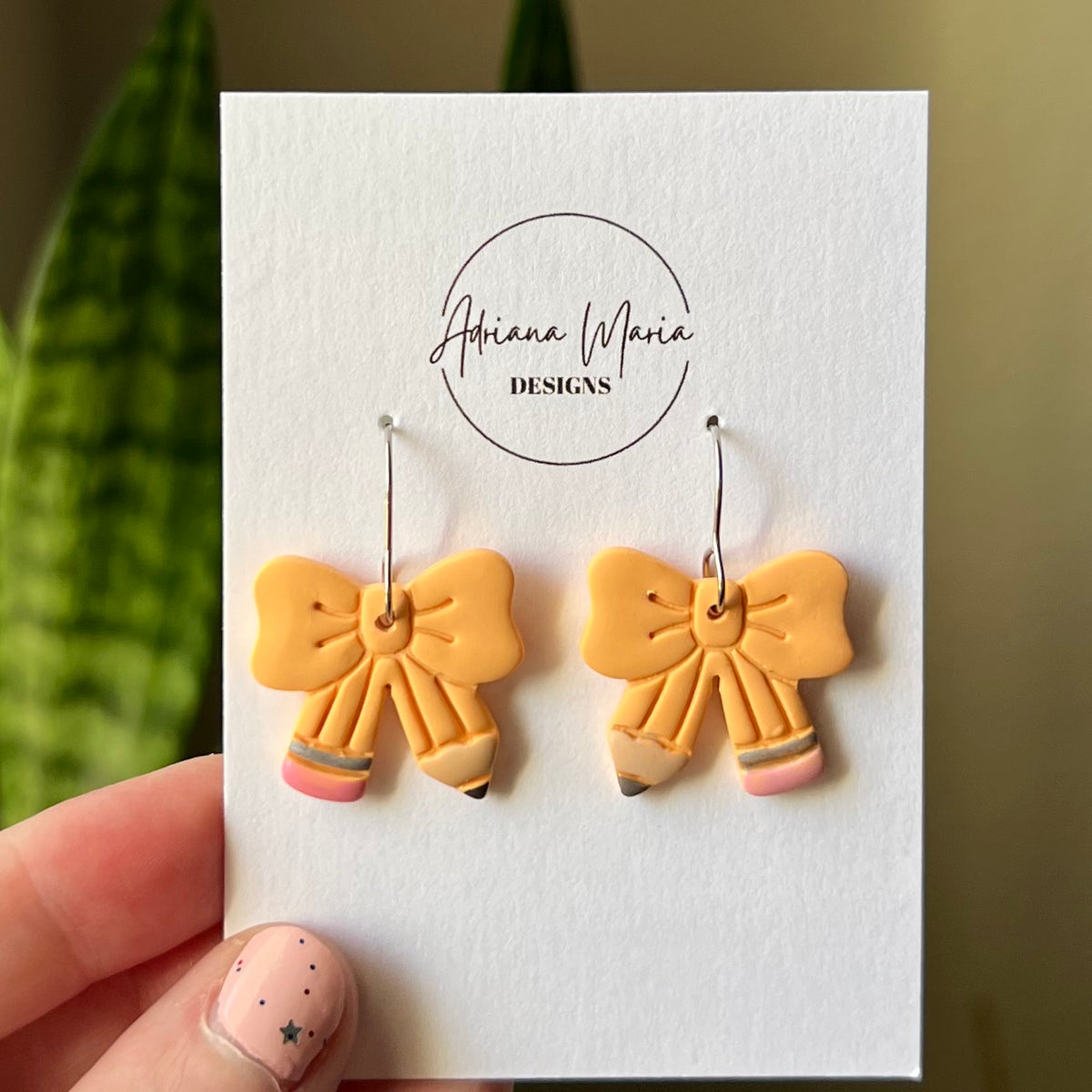 Pencil Bow Shaped Clay Earrings