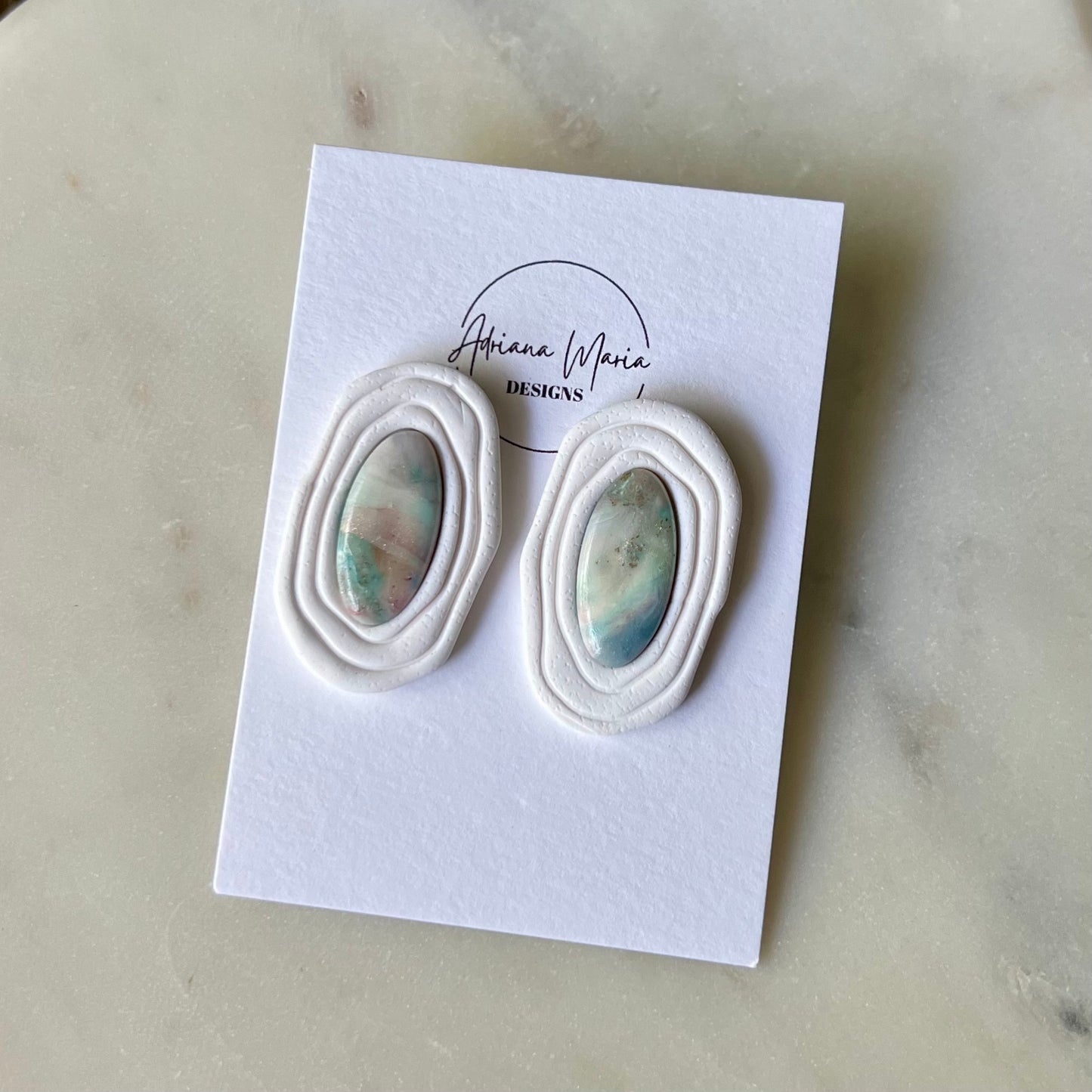 Abstract Coastal Bezel Stone Polymer Clay Statement Stud Earrings