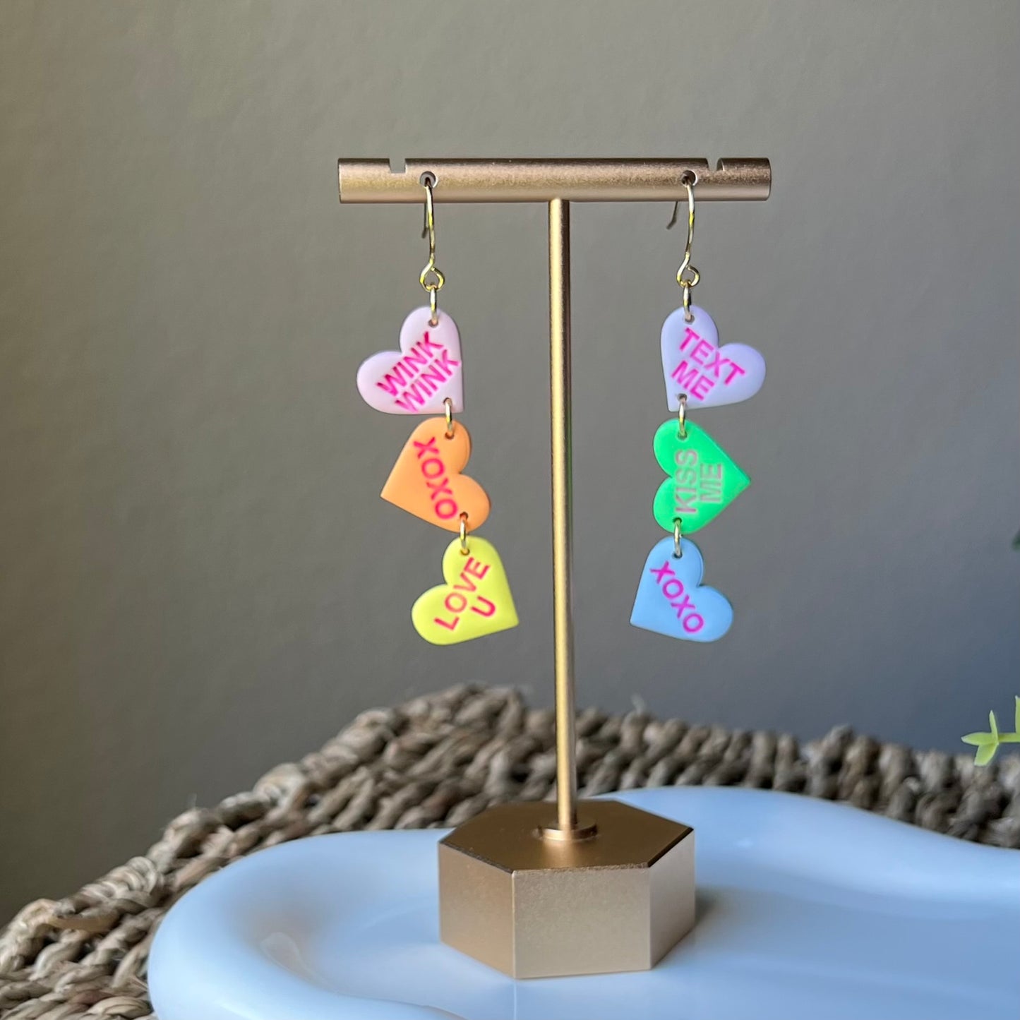 Valentine’s Day Conversation Candy Heart Polymer Clay Dangle Earrings
