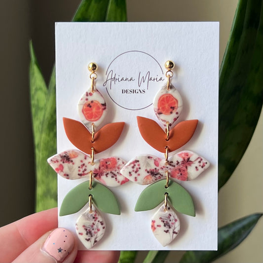 Orange Spice Print Clay Dangle Earrings