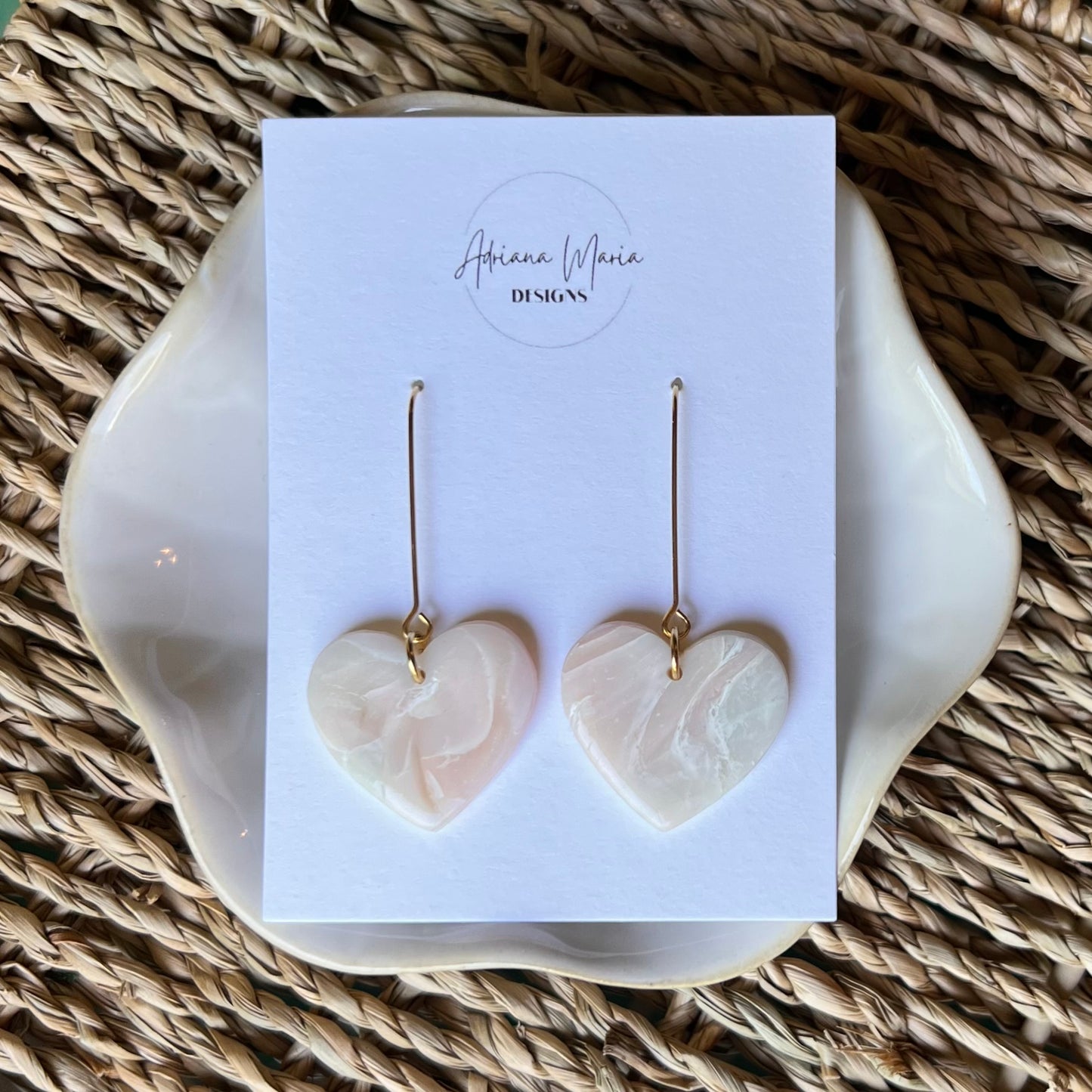 Polymer Clay Earrings - Soft Pastel Marbled Heart Shape Lightweight Dangles