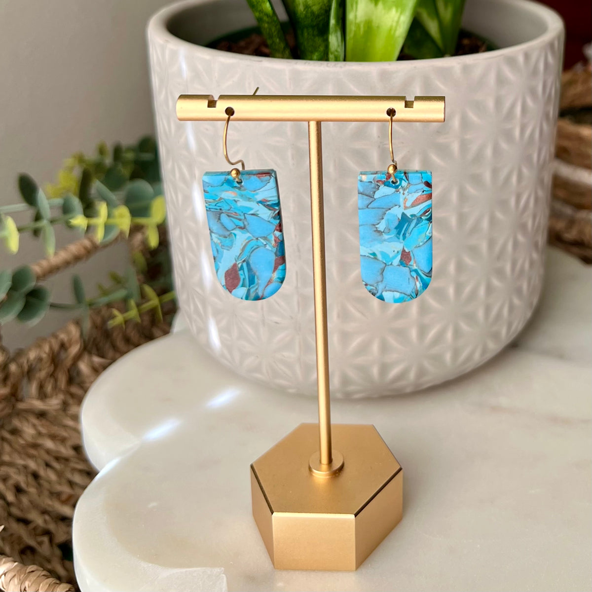 Turquoise Stone inspired Polymer Clay Earrings, lightweight dangles, western style