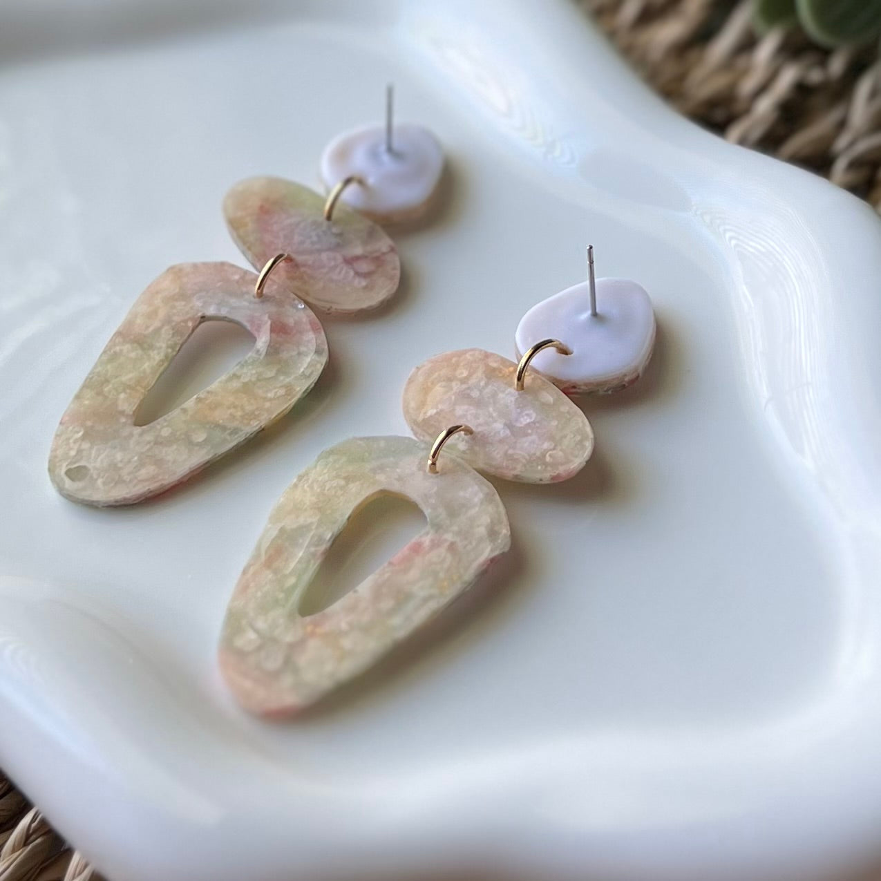 Agate Polymer Clay Statement Dangle Earrings