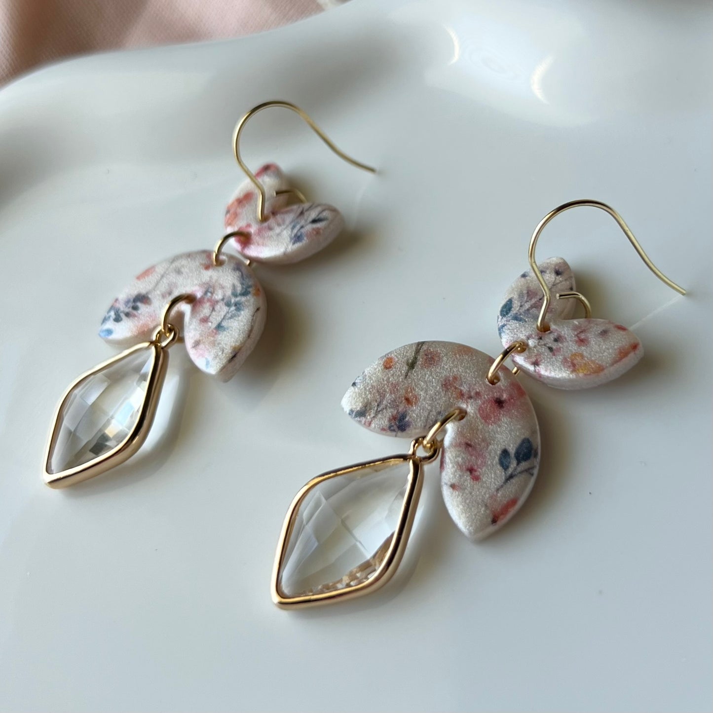 Pearl Floral Print Polymer Clay Earrings