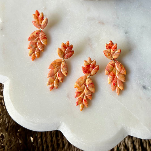 Golden Ember Leaf Polymer Clay Dangle Earrings