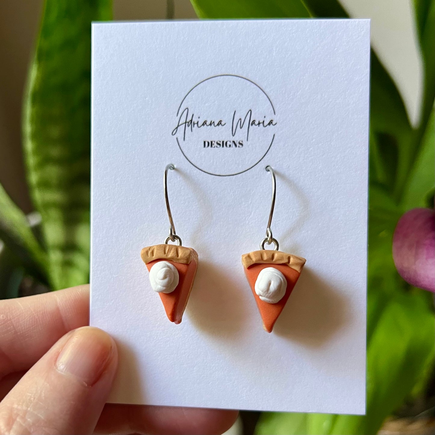 Pumpkin Pie Slice Polymer Clay Dangle Earrings, Fall Jewelry