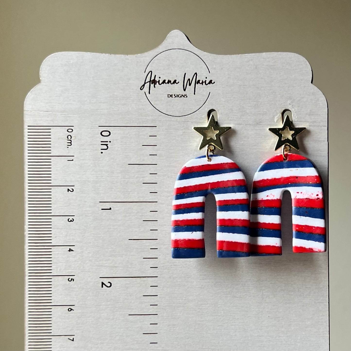 Red, Blue, and White Striped Arches Polymer Clay Dangle Earrings