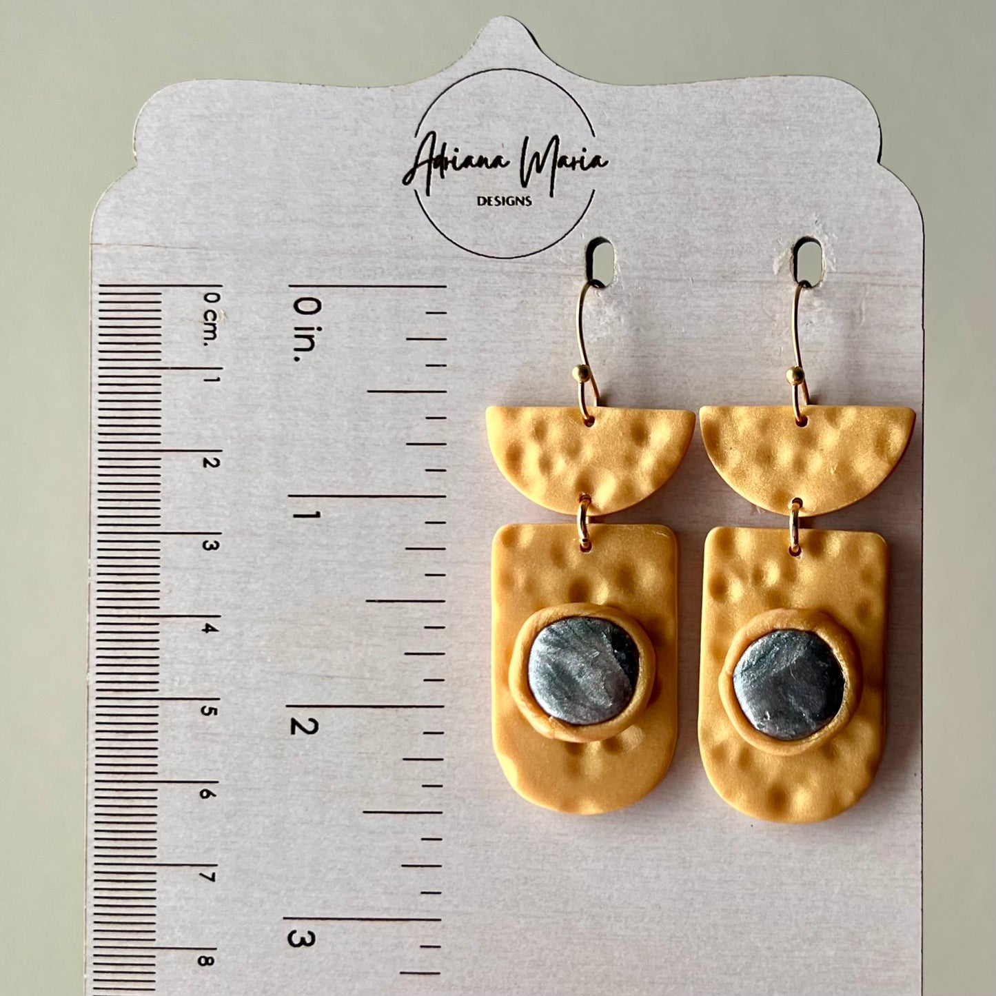 Polymer Clay Earrings - Faux Metal Gold Clay & Silver Marbled Bezel Dangles