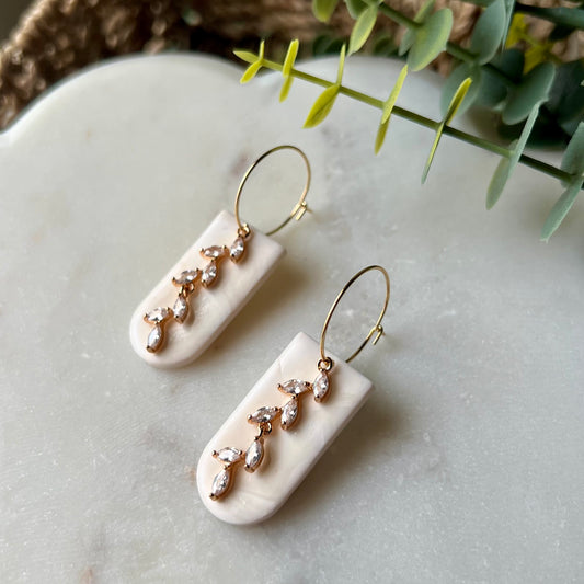 Neutral White Marbled Dangles with CZ Pendant