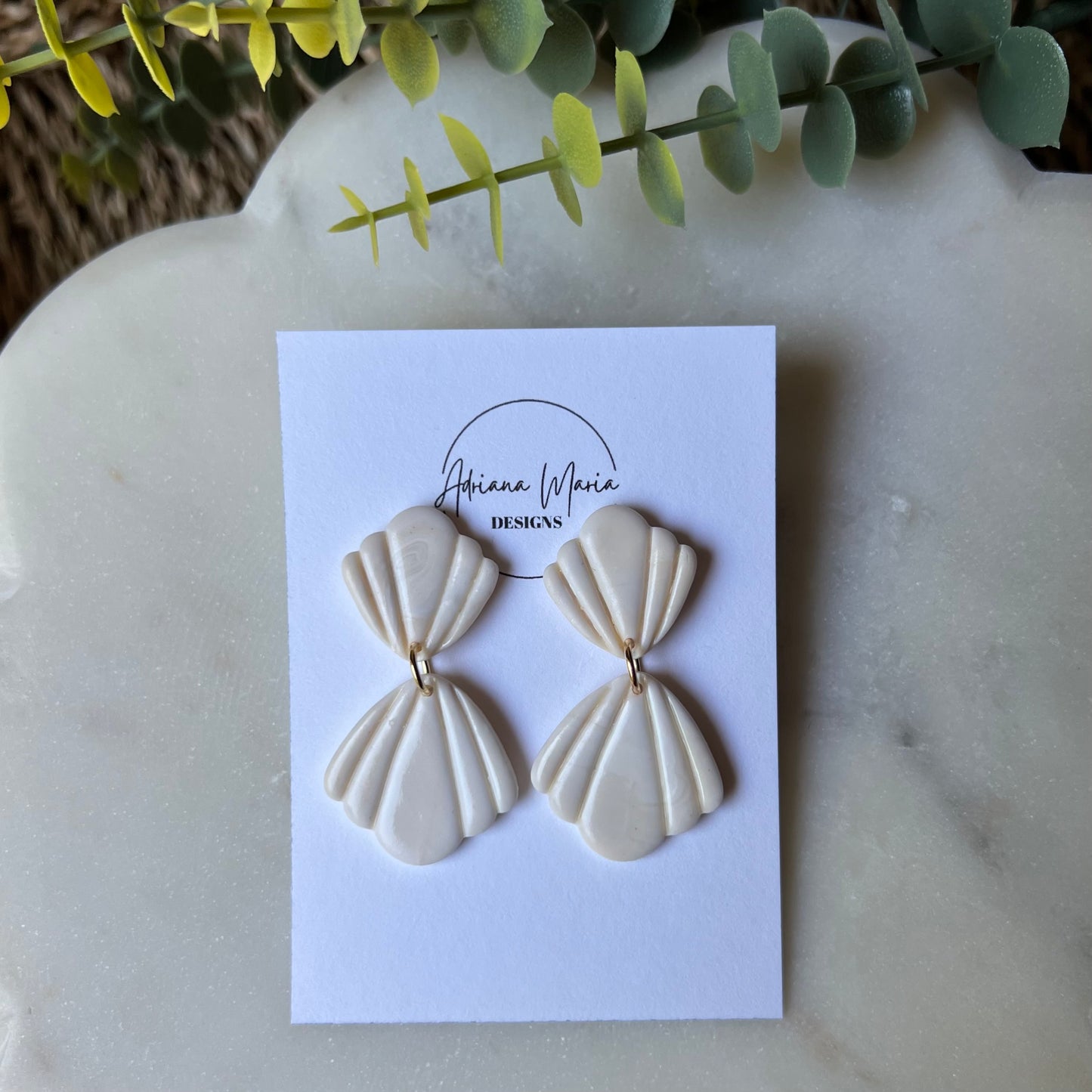 White Marbled Seashell Polymer Clay Earrings