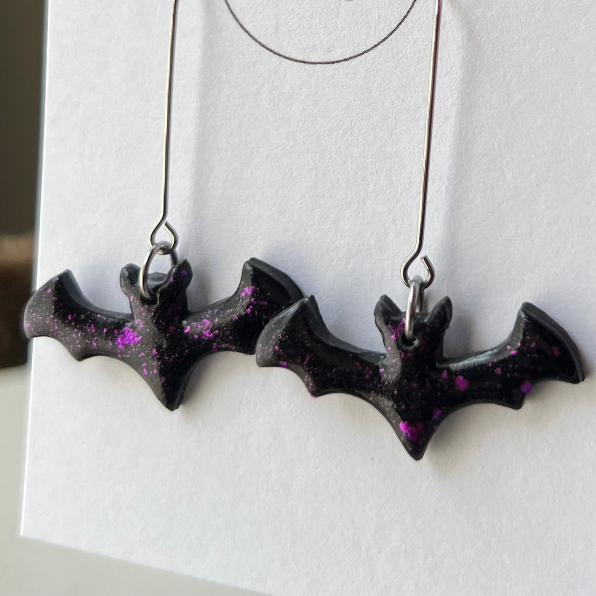 Black & Purple Bats Polymer Clay Dangle Earrings