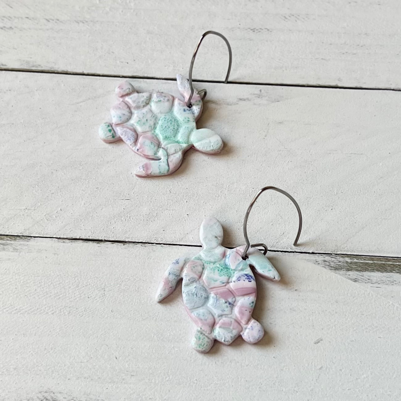 Watercolor Turtle Polymer Clay Earrings