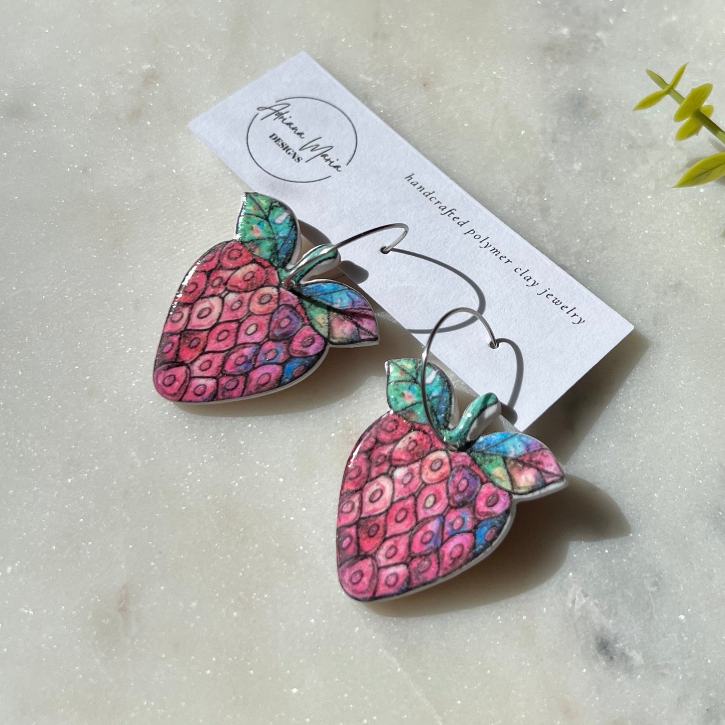 Mosaic Strawberry Clay Dangles with Hoops