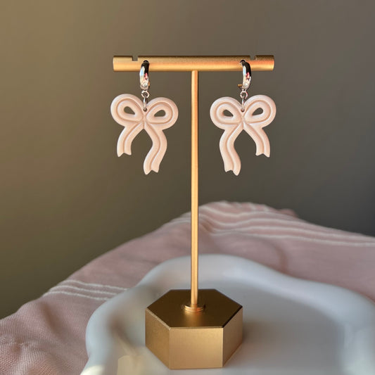 Pearl Bow Polymer Clay Earrings