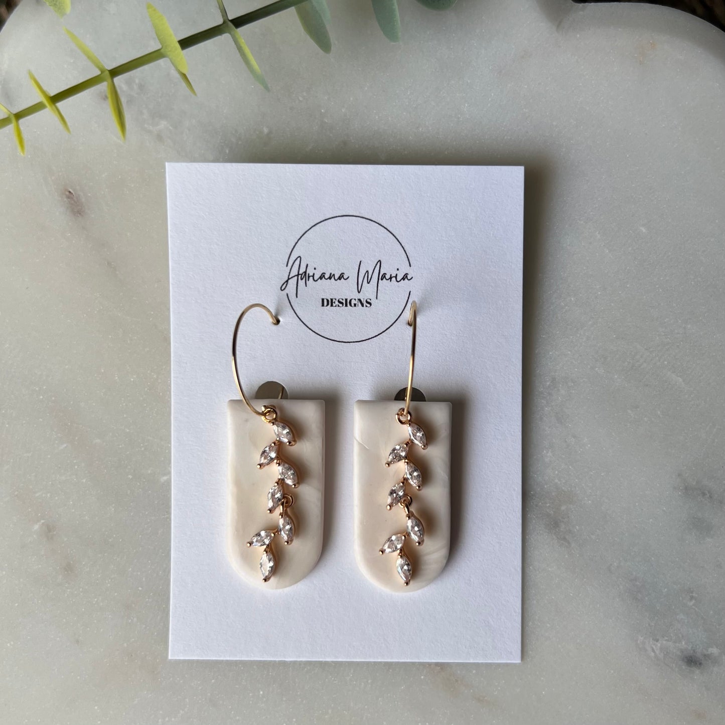 Neutral White Marbled Dangles with CZ Pendant