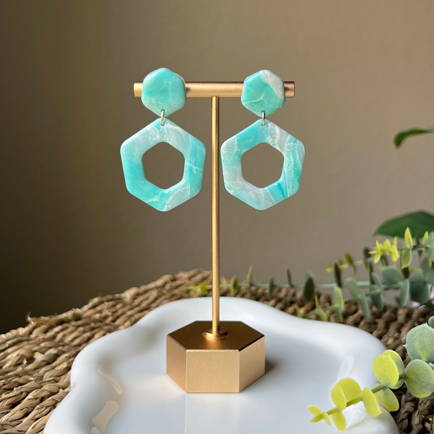 Ocean Waves Marbled Polymer Clay Earrings