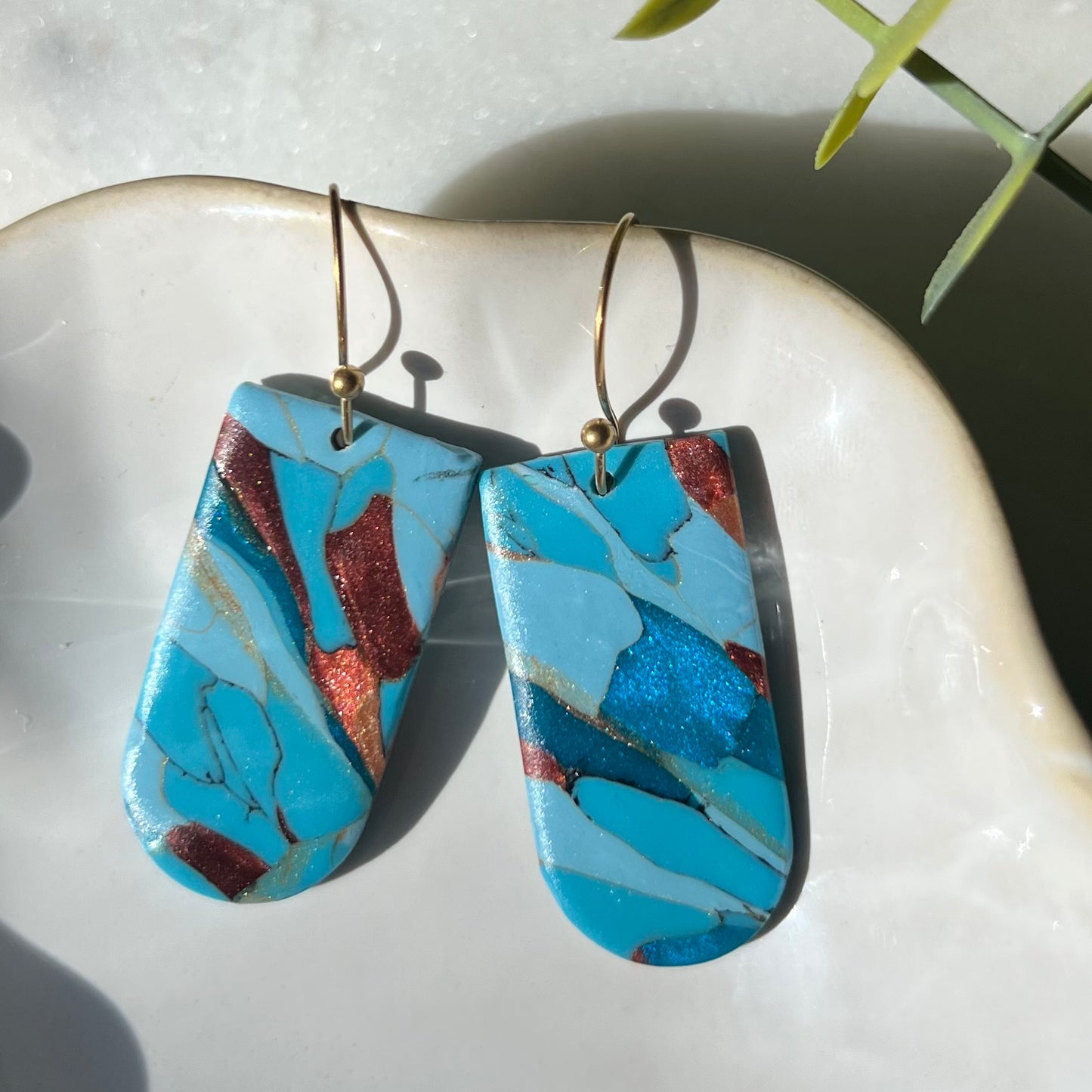 Turquoise Stone inspired Polymer Clay Earrings, lightweight dangles, western style