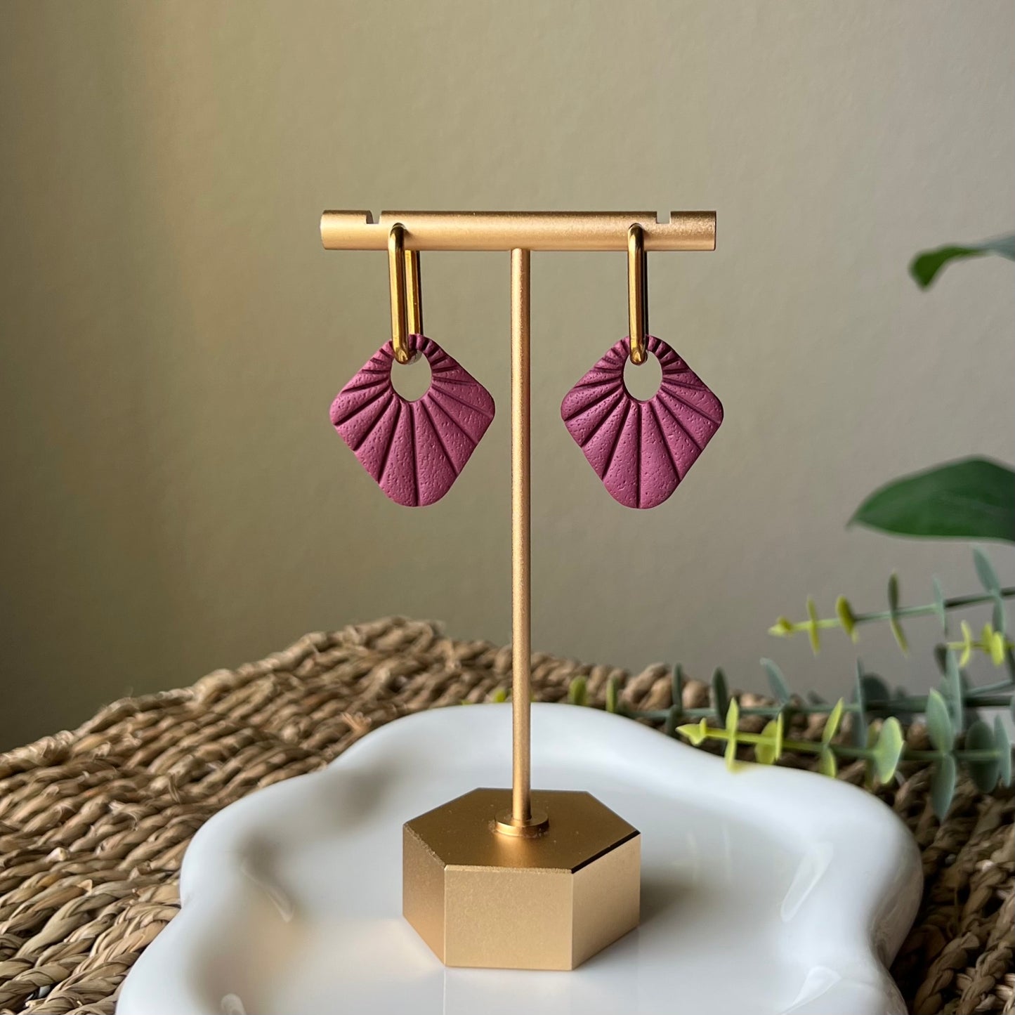 Mulberry Polymer Clay Huggie Hoop Earrings
