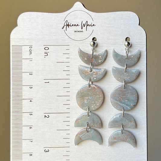 Polymer Clay Earrings - Marbled Moon Phase Lightweight Dangles