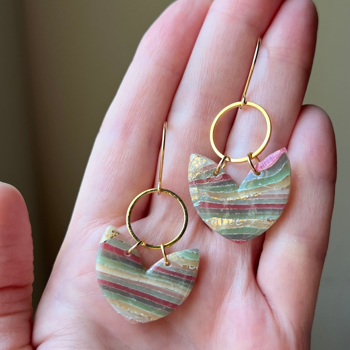 Agate Inspired Polymer Clay Dangle Earrings
