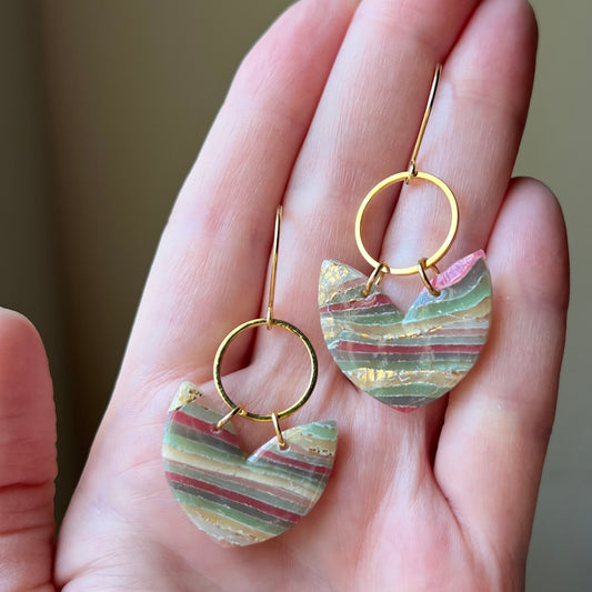 Agate Inspired Polymer Clay Dangle Earrings