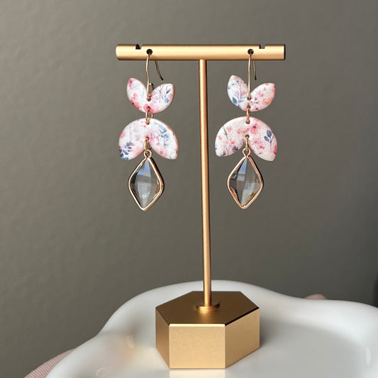 Pearl Floral Print Polymer Clay Earrings