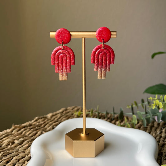 Red & Gold Glitter Ombré Polymer Clay Earrings