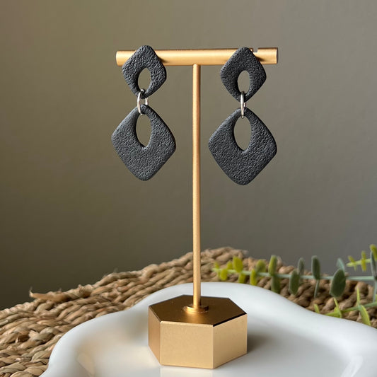 Black Open Diamond Polymer Clay Dangle Earrings