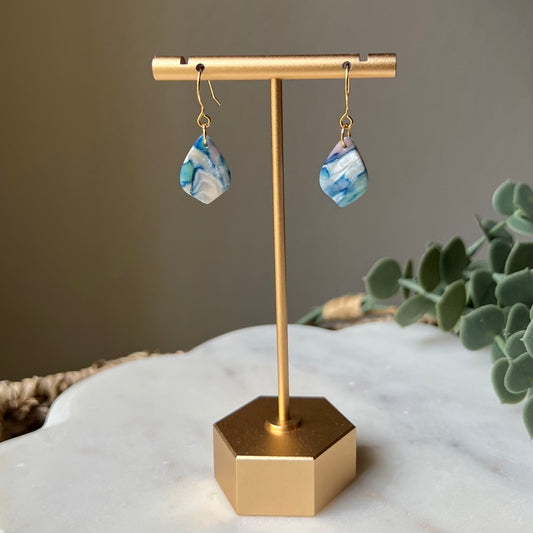 Dainty Coastal Blue Marbled Clay Earrings, Lightweight Dangles