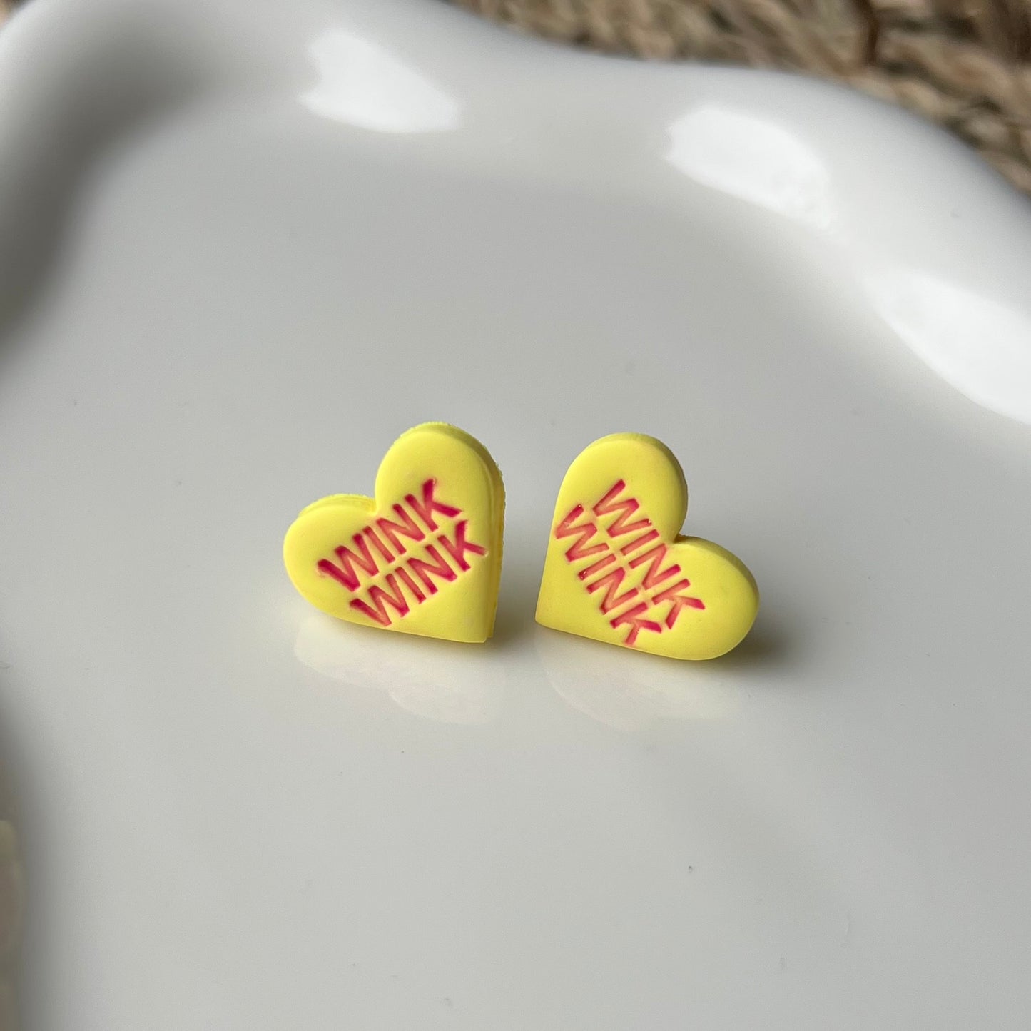 Valentines Conversation Candy Heart Polymer Clay Stud Earrings
