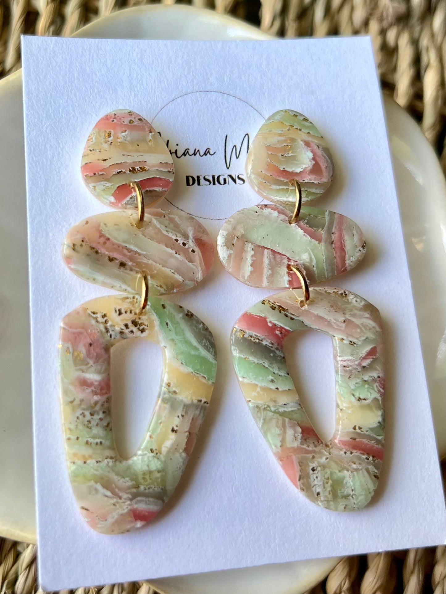 Agate Polymer Clay Statement Dangle Earrings