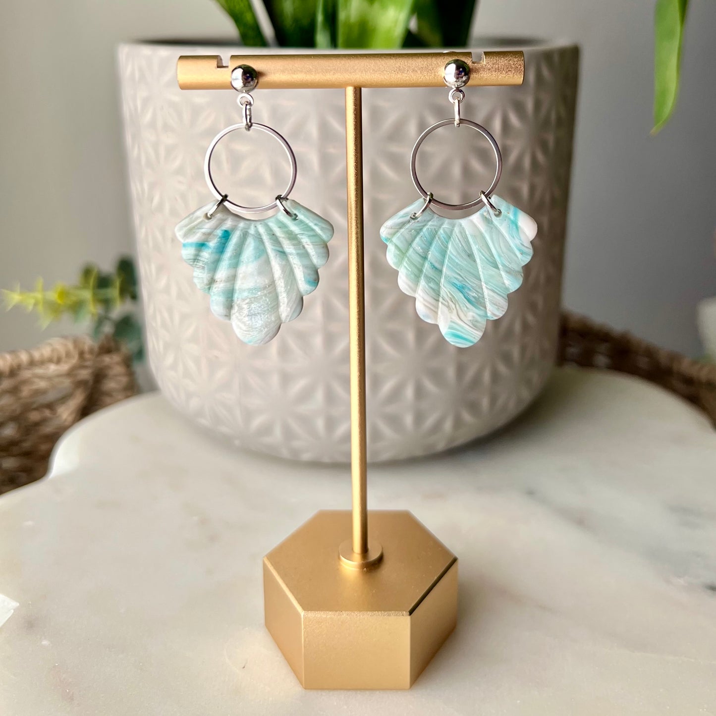 Seafoam Cascade Polymer Clay Earrings, Lightweight Dangles