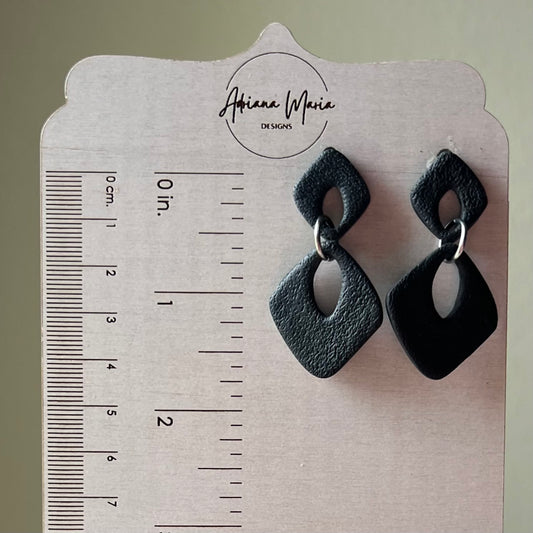Black Open Diamond Polymer Clay Dangle Earrings