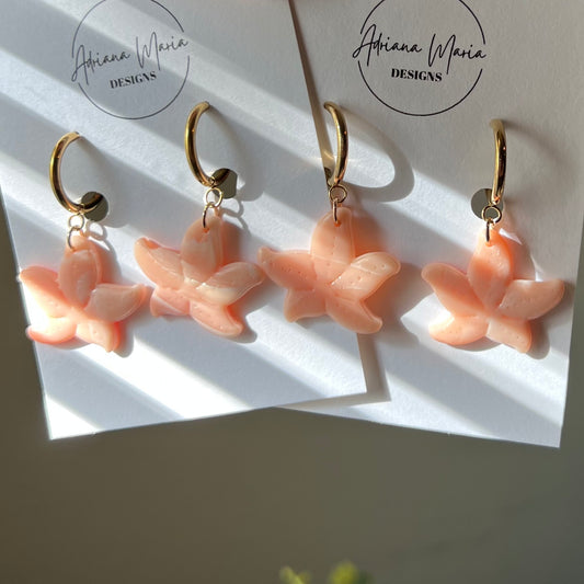 Coral Marbled Starfish Polymer Clay Earrings, Lightweight Dangles, Coastal Beach Style