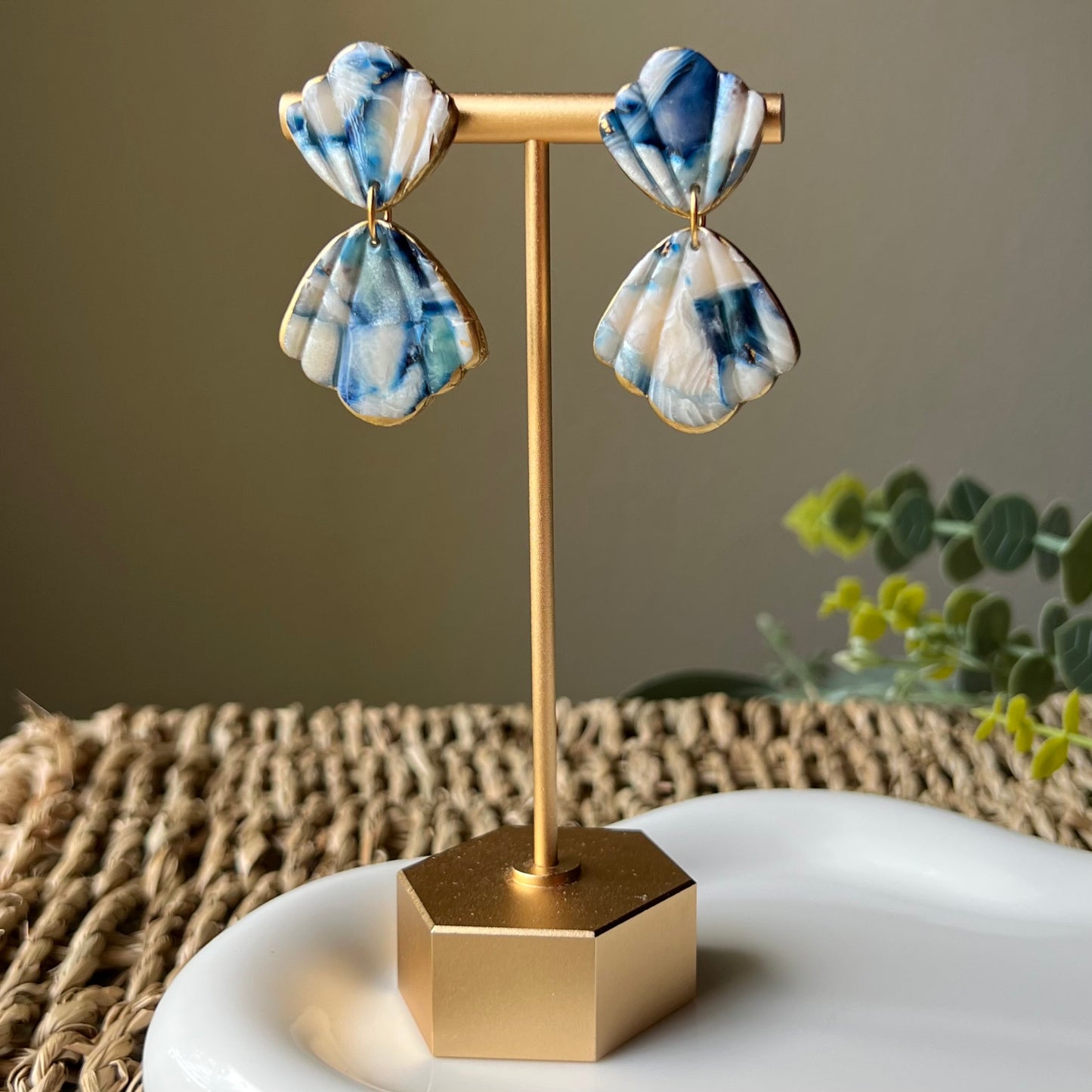 The Nerina – Ocean Blue Marbled Seashells Polymer Clay Earrings
