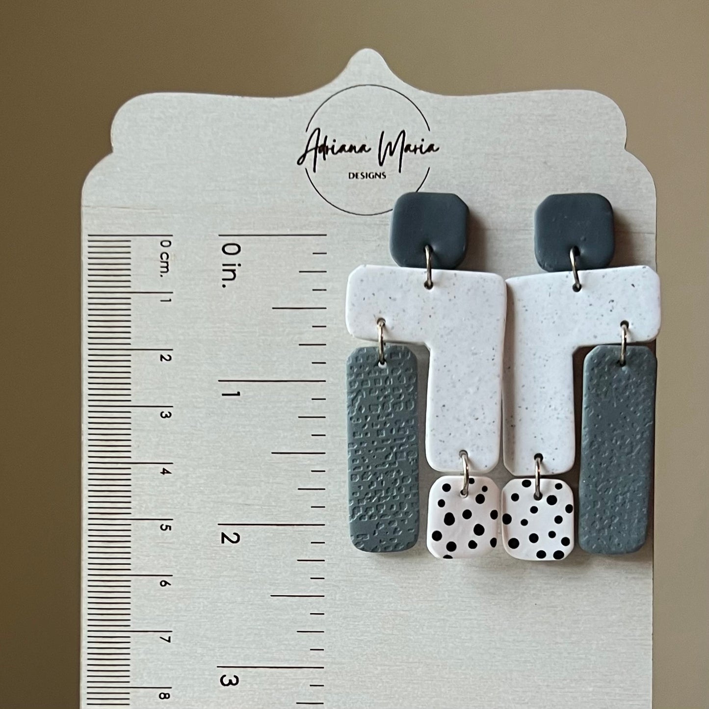 Geometric Tiered Polymer Clay Dangle Earrings